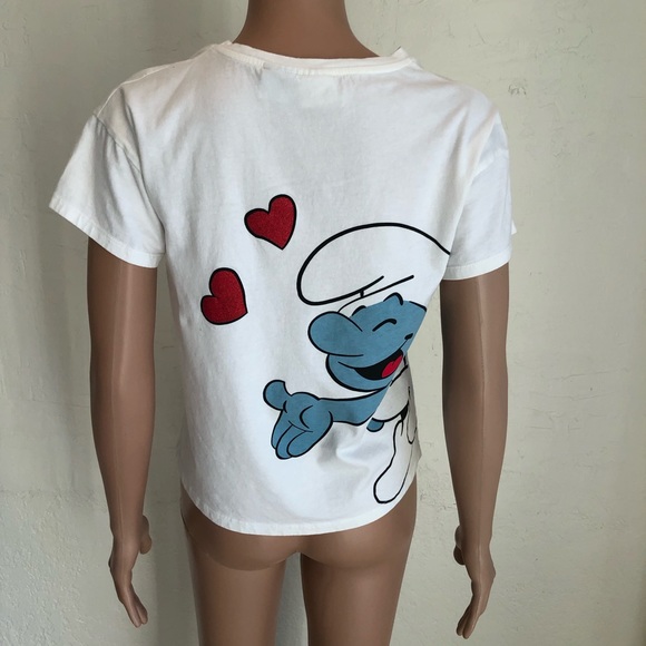 Zara Junior Girls Size 10 White T-Shirt The Smurfs Graphics Tee Short Sleeves - Picture 2 of 13